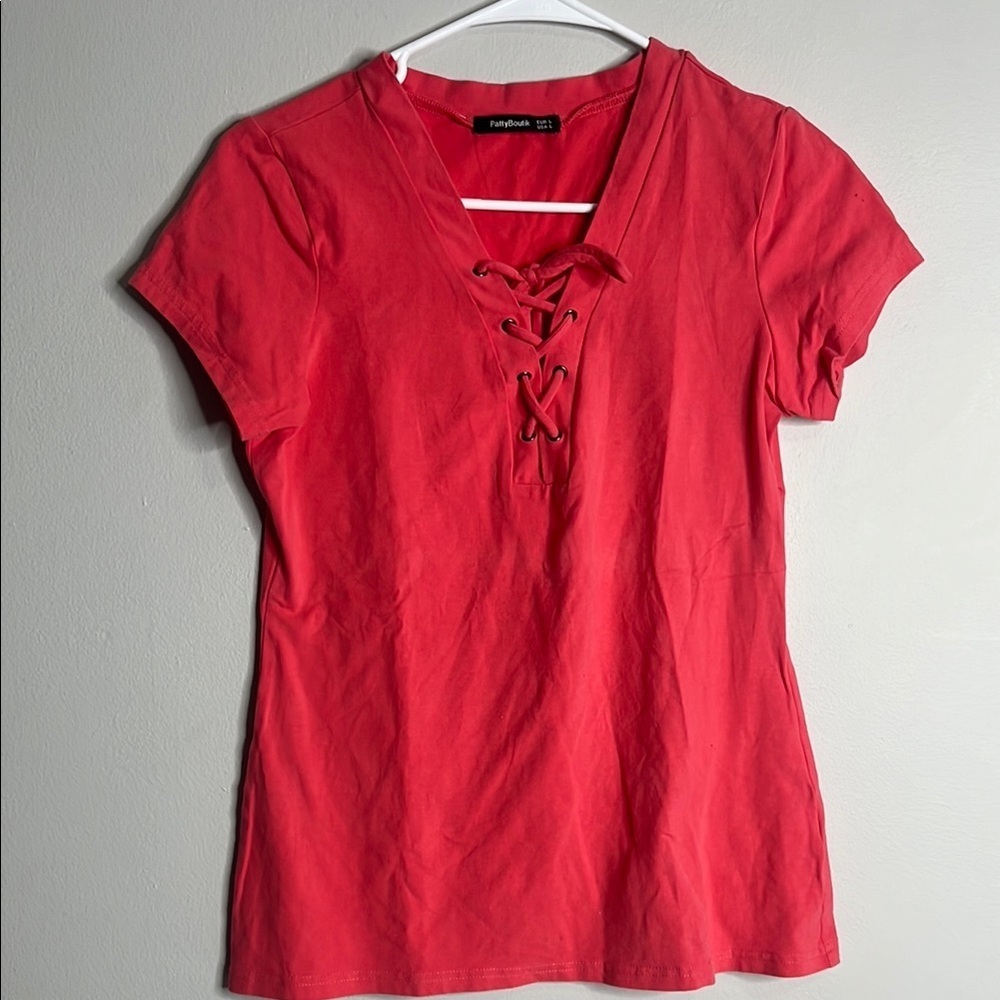 Salmon Color Lace-Up Women's Top